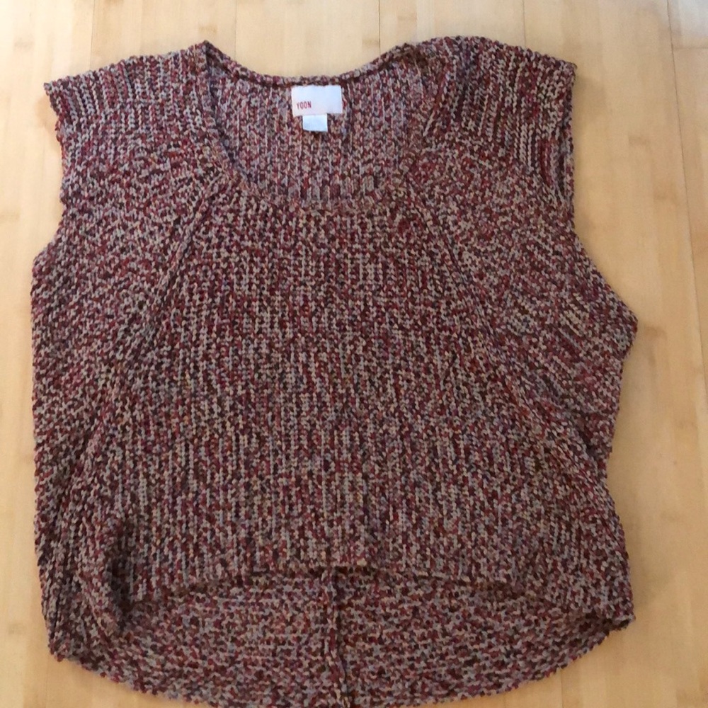 Multi color, over sized, hi-lo, sleeveless sweater